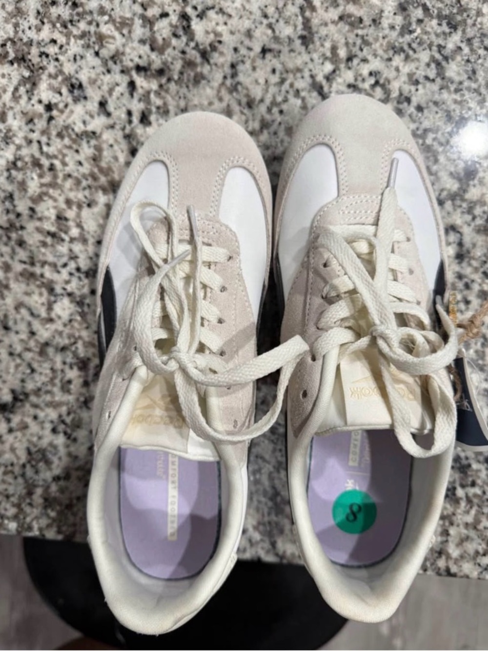 Reebok Women's Cream and White Lace-Up Sneakers with Black Accent